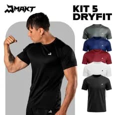 Kit 5 Camisetas Dry Fit Masculina Manga Curta Fitness Pra Treino Academia e Corrida Drifit Anti Suor