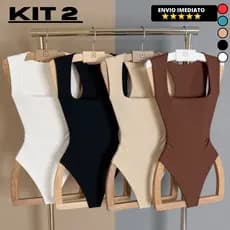 Kit 2 Body Feminino  Suplex Premium Decote Quadrado com Forro Básico