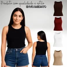 Blusinha Feminina Regata Suplex Duplo Blusa Básica Elegante Casual
