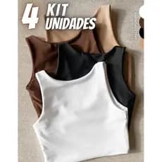 Kit 4 Blusas Regata Feminina Suplex Tshirt Básic Casual de Compressão Academia Dia a Dia Básica Suplex