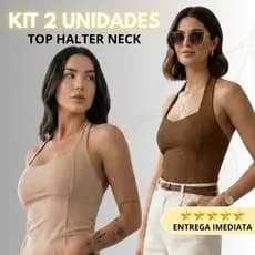 Kit 2 Regata Feminina Top Halter Cropped Frente Única Costas Nuas Halter Neck Verão Tendência Suplex