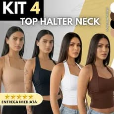 Kit 4 Regata Top Halter Blusinha Halter Neck Moda Gringa  Frente Única Costas Nuas Cropped