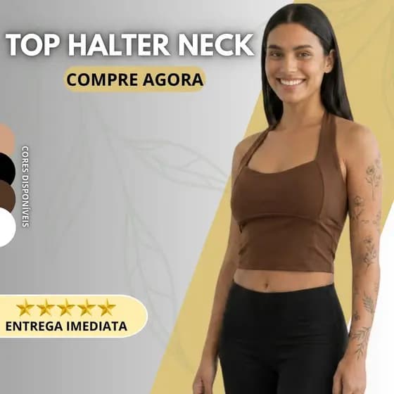Regata Feminina Top Halter Cropped Frente Única Costas Nuas Halter Neck Verão Tendência Suplex
