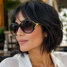 Óculos de Sol Feminino Oversized Ilook Preto Fashion Elegante com Detalhe Dourado Raposa Estilo Luxo Moderno Proteção UV