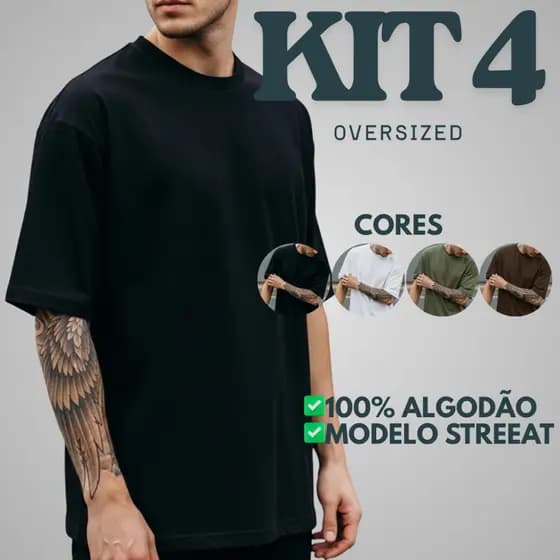 Kit Com 4 Camisetas Oversized StreatWear 100% Algodão Premium