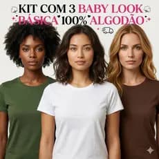 Kit 3 Baby Look Feminina Algodão 100% Toque Suave Caimento Confortável Estilo Casual Versátil