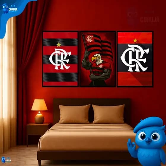 Kit 3 Quadros Flamengo CRF Decorativos  – Decoração Rubro-Negro para Sala, Quarto e Escritório