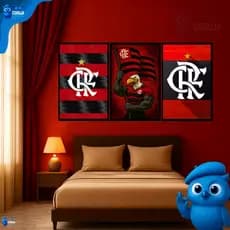 Kit 3 Quadros Flamengo CRF Decorativos  – Decoração Rubro-Negro para Sala, Quarto e Escritório
