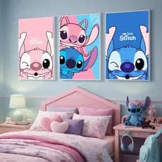 Kit 3 Quadros Decorativos Lilo Alienígena Azul Stitch E Angel Animação Excelente Qualidade