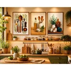 kit 3 Quadros Cozinha Gourmet Utensílios Luxo Decorativo Sala Jantar Parede