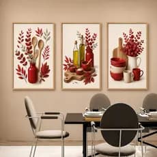Kit 3 Quadros Decorativos Cozinha Gourmet Utensílios e Temperos Moderno Parede Sala Jantar p