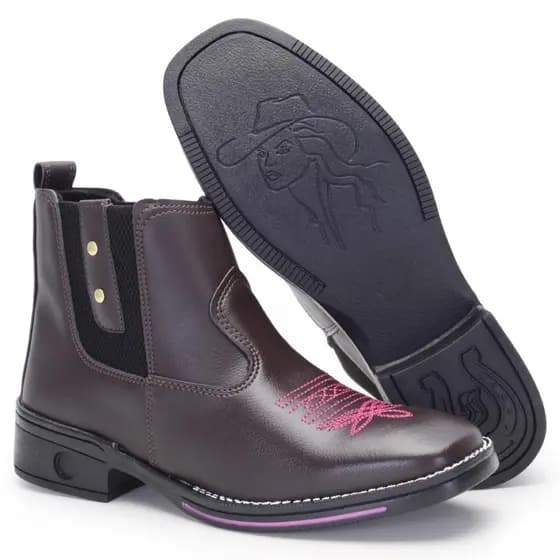Bota Botina Feminina Texana Bico Quadrado Confortável Com Elástico E Pedra