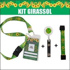 Kit Girassol Crachá + Cordão + Roller clip + Pulseira + porta crachá Expresso