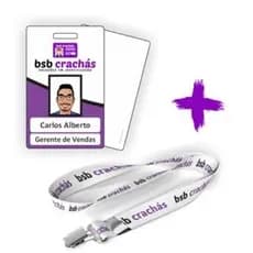 kit 10 crachás pvc + 10 cordões personalizados