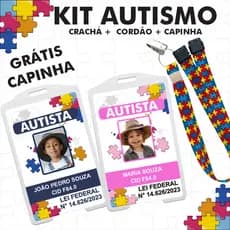 Kit Completo Crachá autismo + cordão quebra cabeça  com trava de segurança + capinha protetora