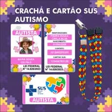 Kit Crachá Autismo rosa de Menina + Cartão sus + cordão personalizado