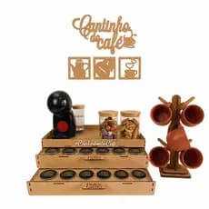 Kit Bandeja Dolce Gusto 48 Cápsulas Placa Letreiro Cantinho do Café Suporte de Xícaras