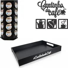 Porta-Cápsulas Três Corações 30 Cápsulas Giratório Cantinho do Café Placa Bandeja Preta Decoração