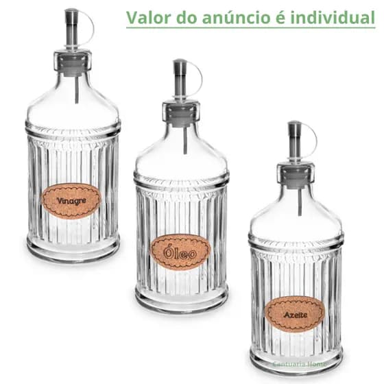Galheteiro Vidro 500ml com Bico Dosador Inox Porta Azeite Óleo Vinagre Cozinha Mesa Posta