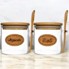 Kit Saleiro e Açucareiro Vidro Borossilicato 400ml Tampa Hermética 2 Peças Cozinha Mesa Posta