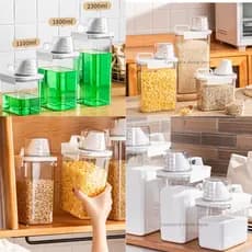 Dispenser Porta Sabão Líquido Pó Cereais Grãos Arroz Feijão com Copo Medidor Multiuso