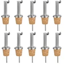 Kit Bico Dosador Inox com Vedação Cortiça Não Escorre para Garrafa Azeite Vinho 4 8 ou 10 Unidades