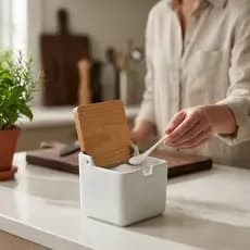 Saleiro Porcelana Branco 1ª Linha Premium 1kg com Colher Porta Sal Cozinha Mesa Posta