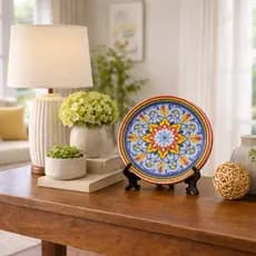 Prato Decorativo em Cerâmica com Suporte para Mesa Aparador Sala Decoração Moderna Premium