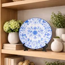 Prato Decorativo em Cerâmica com Suporte para Mesa Aparador Sala Decoração Clássica Moderna Elegante Premium