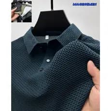 [MAOINGMEN] Camiseta Pólo De Seda Masculino/Camiseta paul mccartney/Saia de seda manga curta High-End Mesh Lapela Pólo