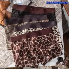 [MAOINGMEN] Novo Estilo Cueca Boxer Masculino Leopardo Impressão Leopardo Seda Gelo Roupa íntima masculina Confortável B