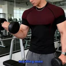 [MAOINGMEN] Camiseta Masculina Estilo Americano Gym Corte Slim Fit Manga Curta Estampa Musculação Treino