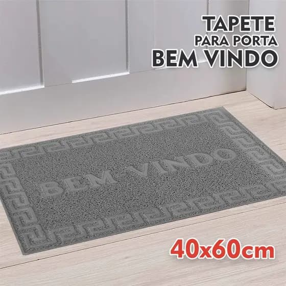 Tapete De Porta Bem Vindo Em Pvc 40x60cm Modelo Capacho Emborrachado Antiderrapante Cinza
