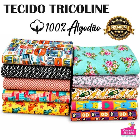 Tecido Tricoline 100% Algodão Estampado 1,50m larg. Qualidade Premium Floral Infantil Geometricos