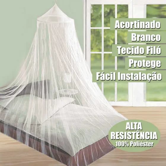 Mosquiteiro Cortinado De Teto Casal Grande em Filó Branco 280cm Altura Tecido Super Resistente 100% Poliéster