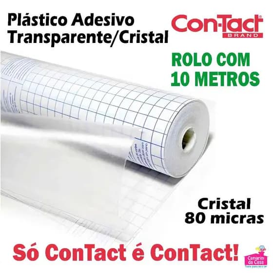 10m de Papel Adesivo Contact Cristal Transparente Plástico Adesivo rolo c/ 10m 45cm larg. 80 micras
