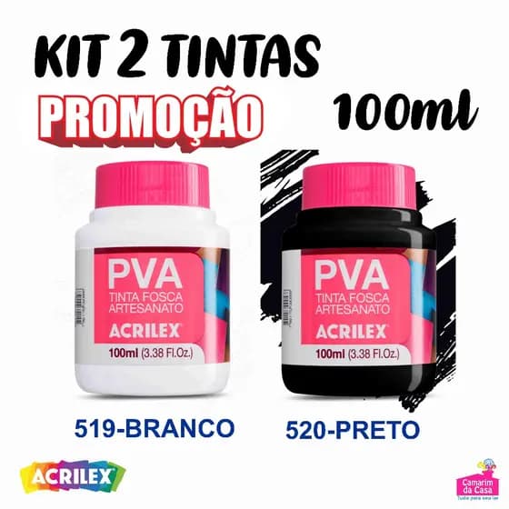 Kit c/ 2 Tintas PVA Fosca Tubo c/ 100ml cada Acrilex Ideal p/ Madeira Cores Diversas PROMOÇÃO
