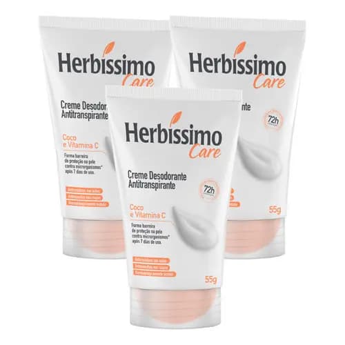Kit 3 Creme Desodorante Bisnaga Coco E Vitamina C Herbíssimo