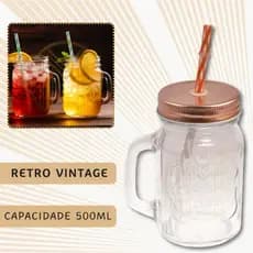 Kit 3 Caneca Copo Retrô Rosê Vintage 500ML Drinks Com Canudo Decoração Restaurante Cozinha