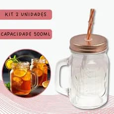 Kit 2 Canecas Retrô Rosê Vintage 500ML Com Canudo