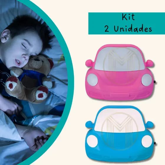 Kit 02 Abajur Luminária Carro Decoração Led Quarto Infantil Rosa Azul