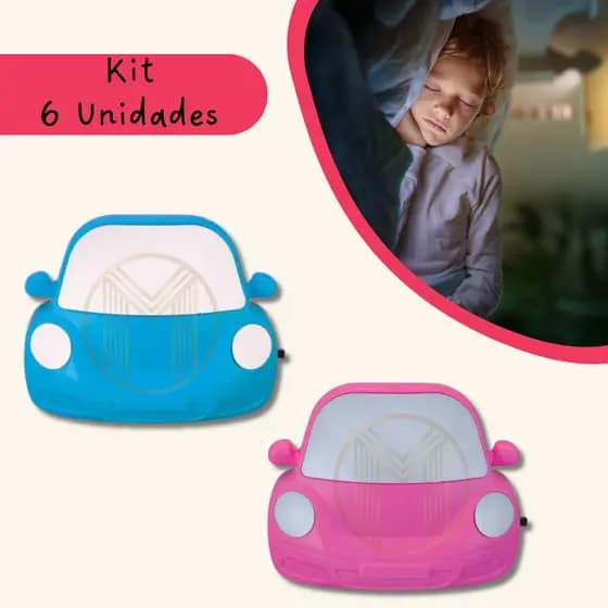 Kit 06 Abajur Luminária Carro Decoração Led Quarto Infantil Azul Rosa