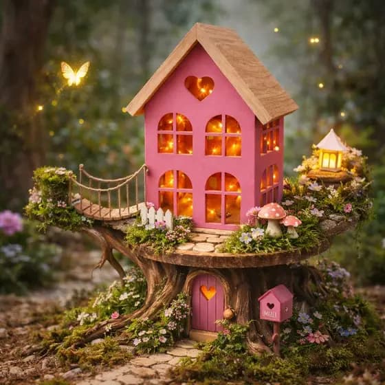 Casinha Decorativa Rosa em MDF Enfeite Quarto Infantil Criança Brinquedo Boneca