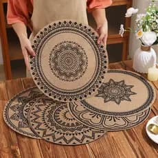 Jogo Americano Redondo Mandala em Estilo Nórdico Antiderrapante e Resistente ao Calor, Ideal para Decoração de Mesa