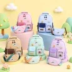 Mochila Escolar Infantil com Bolsinha Transversal, Design Fofo, Bolsos Frontais e Laterais