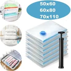 Kit 5 ou 10 Saco À Vácuo Organizador + Bomba Manual Organização de Guarda Roupa Viagem Reutilizável