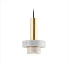 Luminária Pendente Lustre Branco De Mármore Com Detalhe Dourado Sala Cozinha Balcão