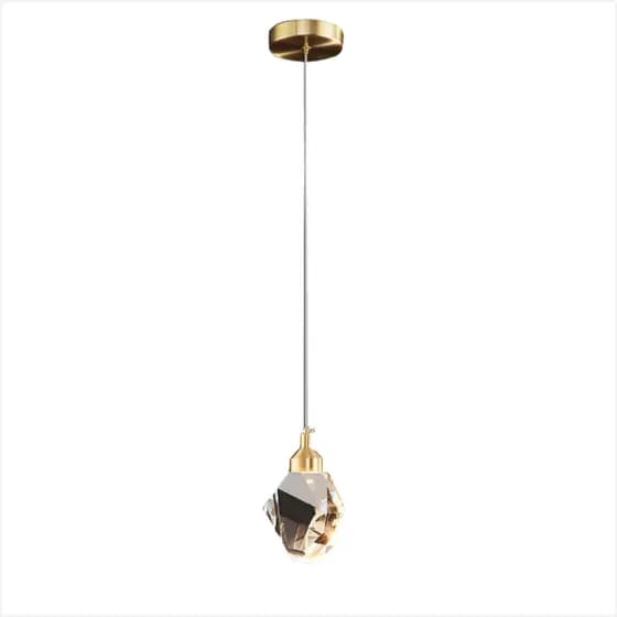 Luminária Pendente Pedra De Cristal Lavabo Cabeceira Dourado Led 3 em 1 Nobre Luz