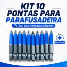 Kit 10 Ponteiras Phillips para Parafusadeira Encaixe 1/4 Sextavado