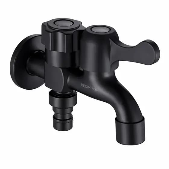 Torneira Lavanderia Preta Dupla Saída Metal p/ Tanque + Conexão Mangueira